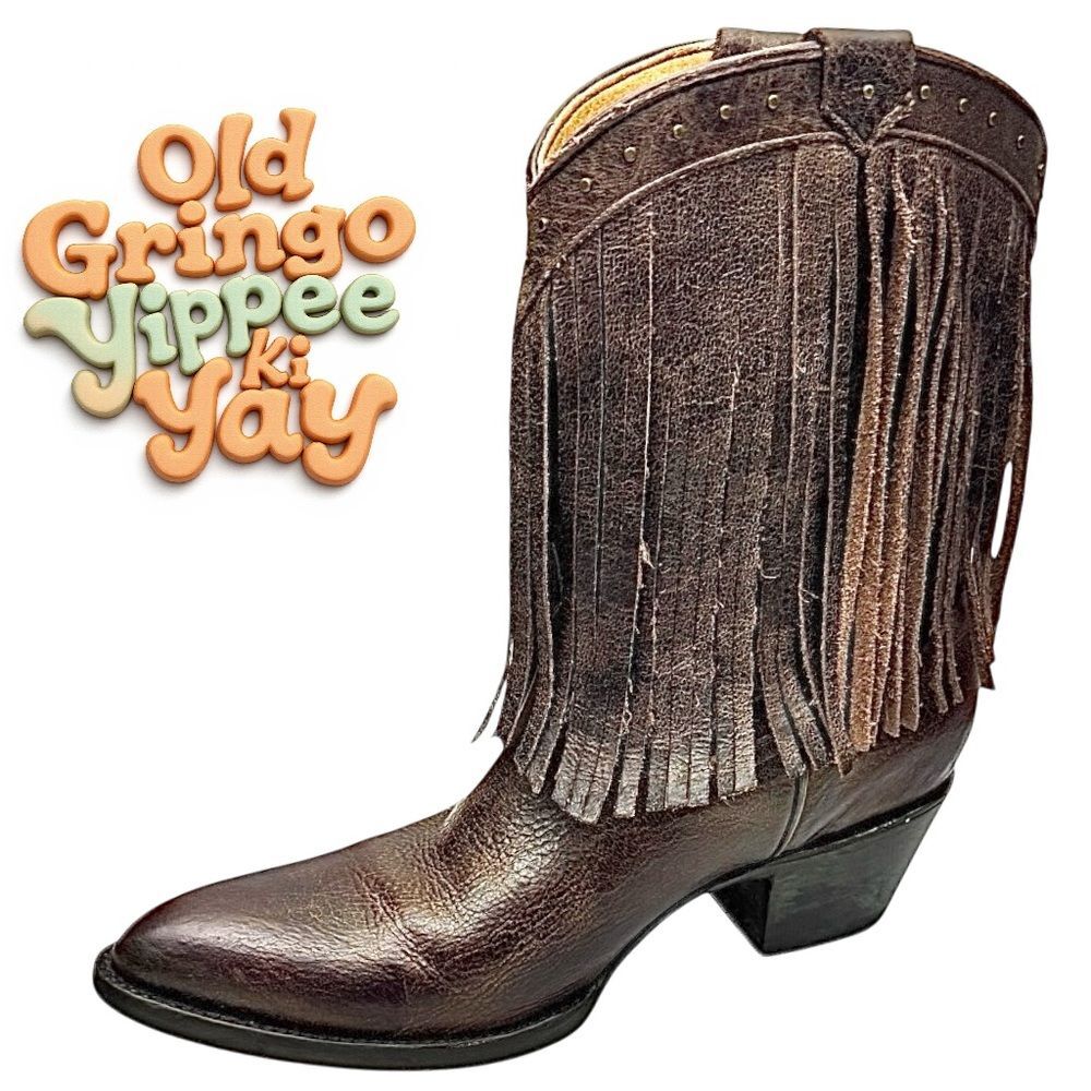Old Gringo Yippee Ki Yay Fringe Cowboy Boots Brown Women’s 7M
